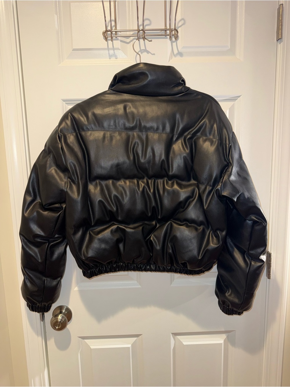 PrettyLittleThing Black Faux Leather Puffer Jacket - Picture 4 of 4